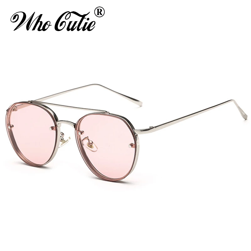 

WHO CUTIE 2018 Round pilot Sunglasses Men Women Brand Designer Vintage Pink Clear Lens Flat Top Sun Glasses Shades Oculos 525