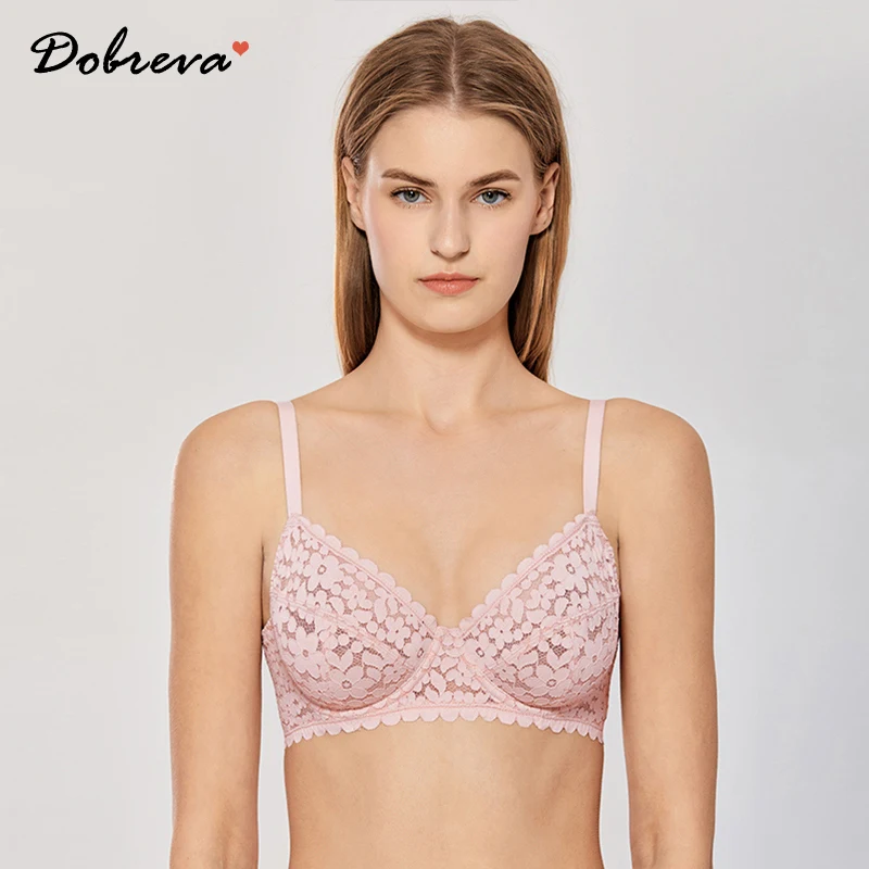 DOBREVA Damski biustonosz plus size Minimizer Seksowny koronkowy biustonosz z pełnym pokryciem Bralette bez podszewki na fiszbinach