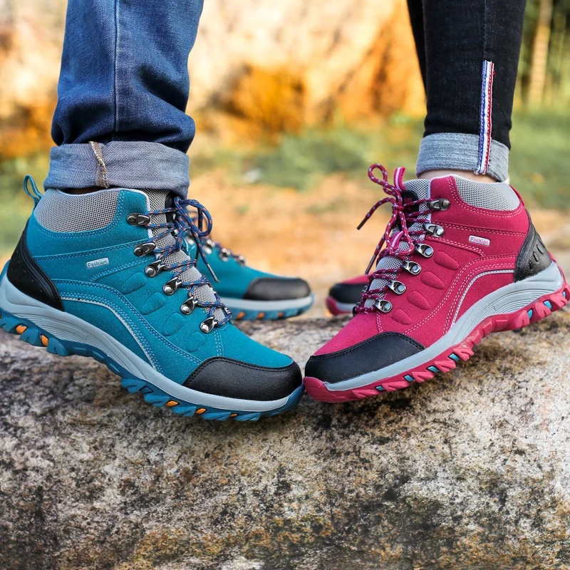 Autumn Blue Unisex Hiking Shoes Men Outdoor Hiking Boots Women High Top Non-slip Trekking Hunting Sneakers Male Climbing Shoes