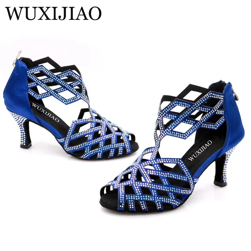 WUXIJIAO Zwart Rhinestonesladies schoenen Jazz sneakers hoge hak dansschoenen met strass Latin dansschoenen