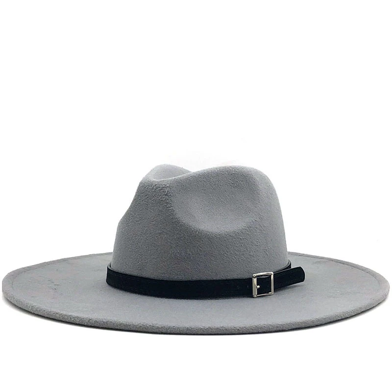 

Hot Wide Brim Simple Church Derby Top Hat Panama Solid Felt Fedoras Hat for Men Women artificial wool Blend Jazz Cap 58cm