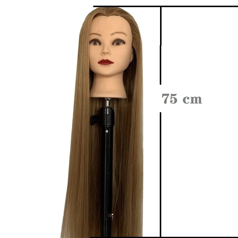 Cabeza de Maniquí de entrenamiento sintético para peluquería, pelo liso de 75cm, para maquillaje, práctica de trenzado, herramienta de peinado