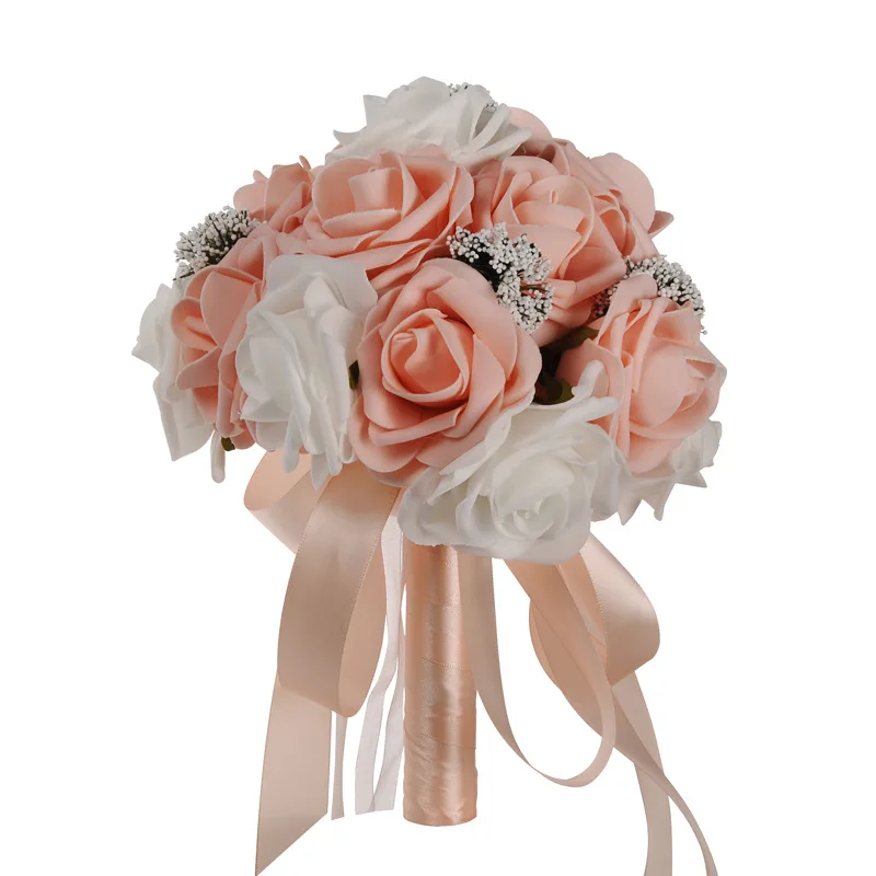 Wedding Bouquet Pink White Handmade Artificial Flower Rose Buquet Casamento Bridal Bouquet for Wedding Mariage