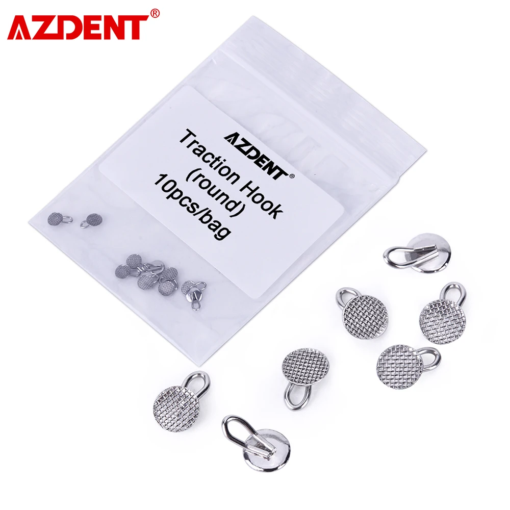 AZDENT-botón Lingual de ortodoncia Dental, gancho de tracción deshuesable, Base redonda/Rectangular, Material de ortodoncia, 10 unids/lote por bolsa