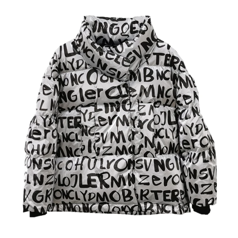 2026 New Autumn Winter Outfits Letters Full Letters Print Down Jacket Bread Jacket Women Loose Trendy Fashion Womens Clothing