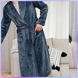 Winter Solid Men's Bathrobe Terry Female Casual Kimono House Blanket Gown Long Robes Thick Warm Sleepwear Nightgown Male L-3Xl