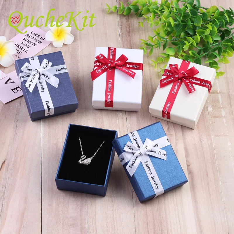 18PCS 3 Colors Ribbon Bow Jewelry Casket For Necklace Earring Storage Container Cardboard Elegant Luxury Gift Box