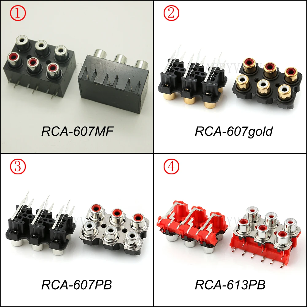 2PCS High quality 2colors ( red + White ) 6Holes RCA Female Connector Sealed Stereo audio Jack AV Audio input socket RCA-607MF