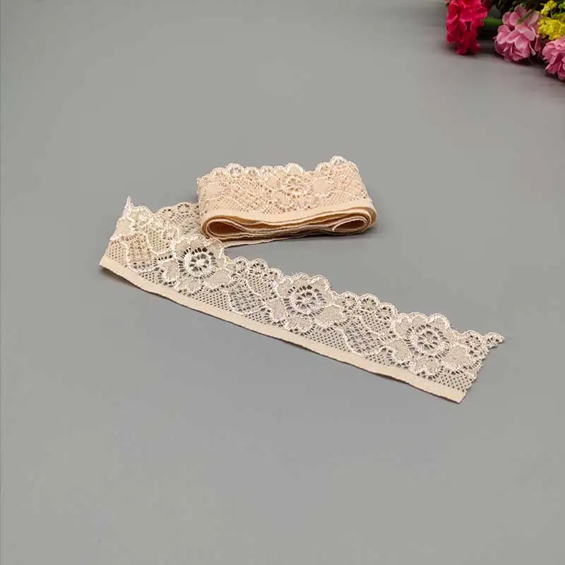 New 2Yard Elastic Lace Fabric Ribbon 3.4CM Wide Lace Trim Ribbon Diy Craft Fabric African Fabrics Stretch underwearAccessories