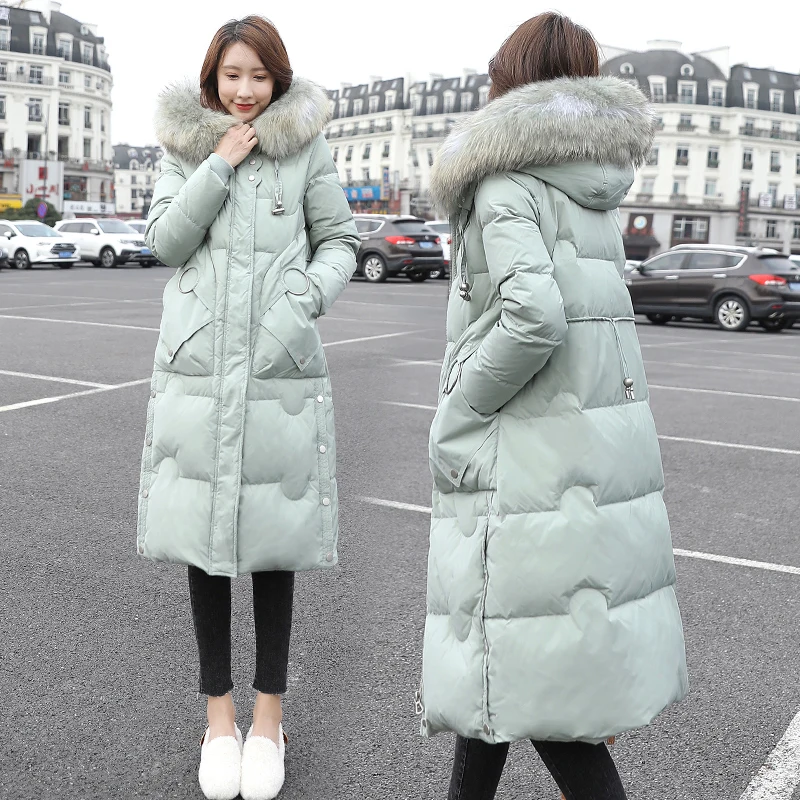 

90% White Duck Down Parka Coat Winter Big Fur Collar Down Jacket Coat Long Womens Hooded Down Coats Thicken Warm Overcoat Ladies