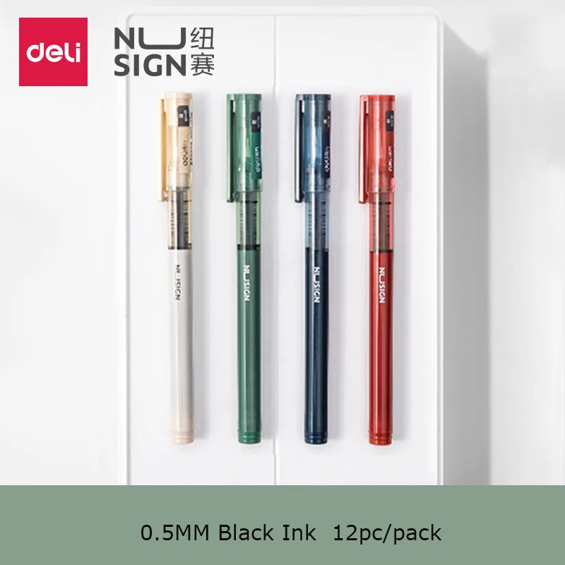 Nusign 12Pc/Pack Gel Pen Kawaii Color Straight Liquid Roller Ball Pens Needle Pen Quick Dry 0.5MM Black Ink Stationery Supplies