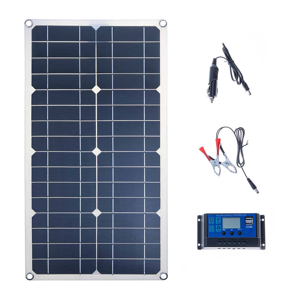 50W Solar Panel Dual USB Output Solar Cells mono 10/20/30/40/50A Controller for Car Yacht 12V Battery Boat Charger