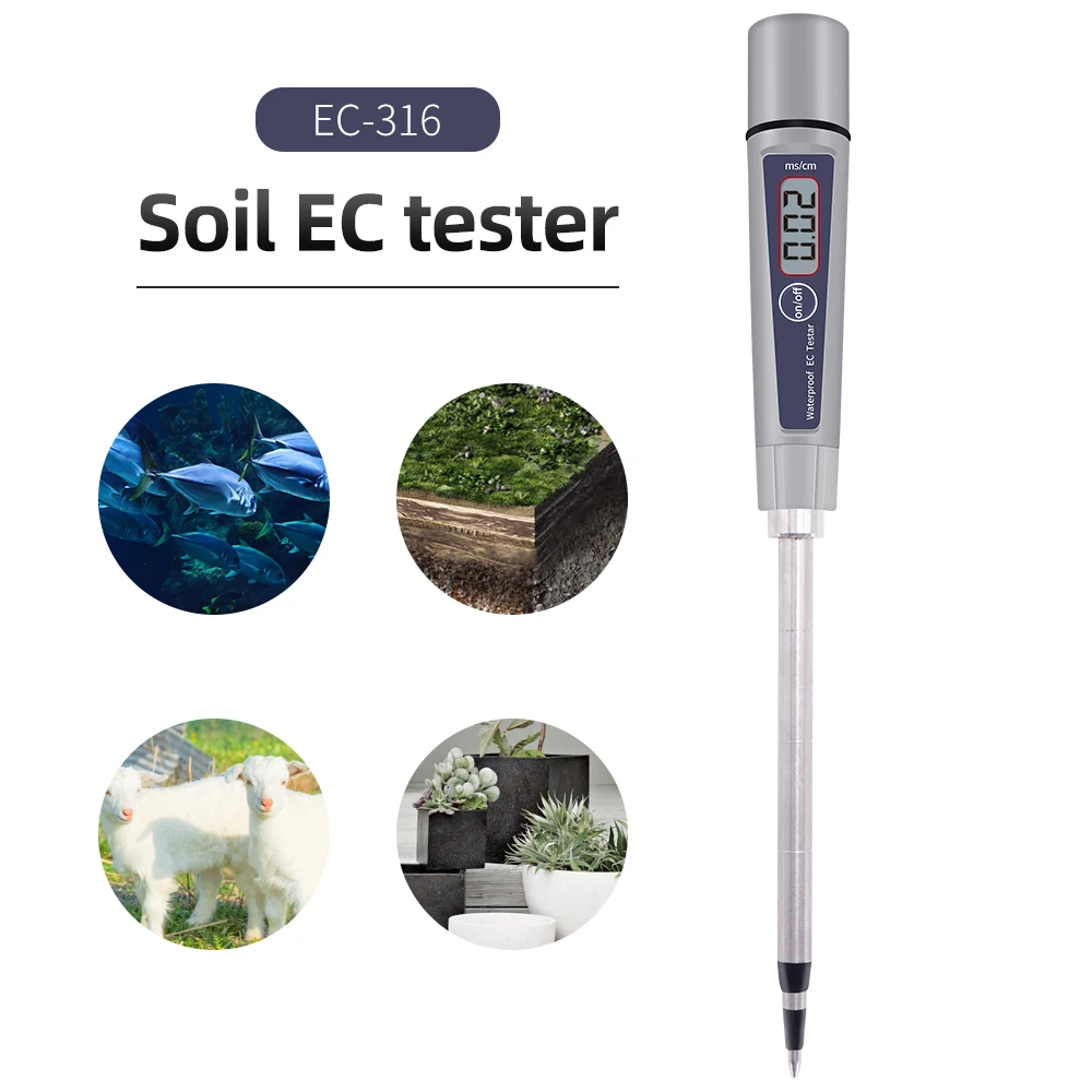 

EC-316 Direct Soil EC Tester Digital Conductivity Meter ATC 0-4.00 mS/cm for Aquarium Swimming Pool Laboratory Soil Hydroponics