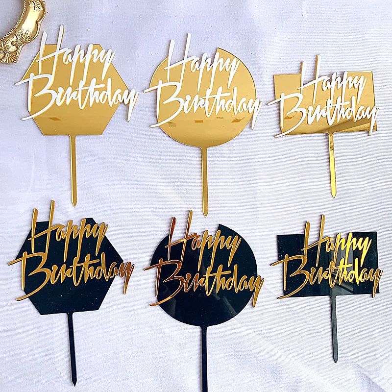 New Acrylic Happy Birthday Cake Topper Gold Double Layer Cake Topper For Baby Shower Kids Gilrs Birthday Party Cake Decorations