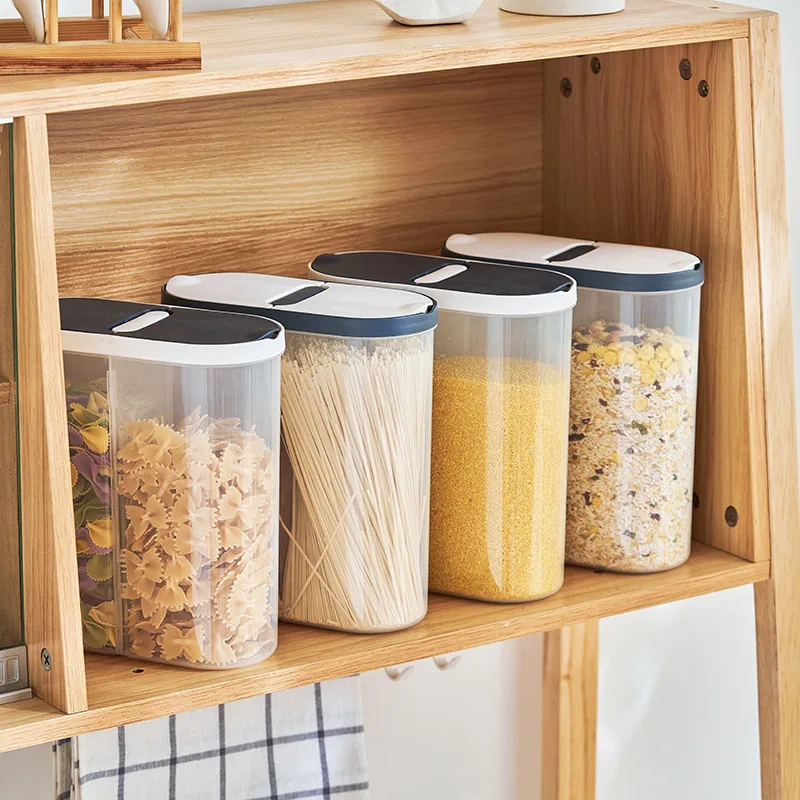 Two Grids Plastic Storage Jars for Bulk Cereals Seal Food Container Box Groceries Rice Organizer Dispenser Kitchen Utensils