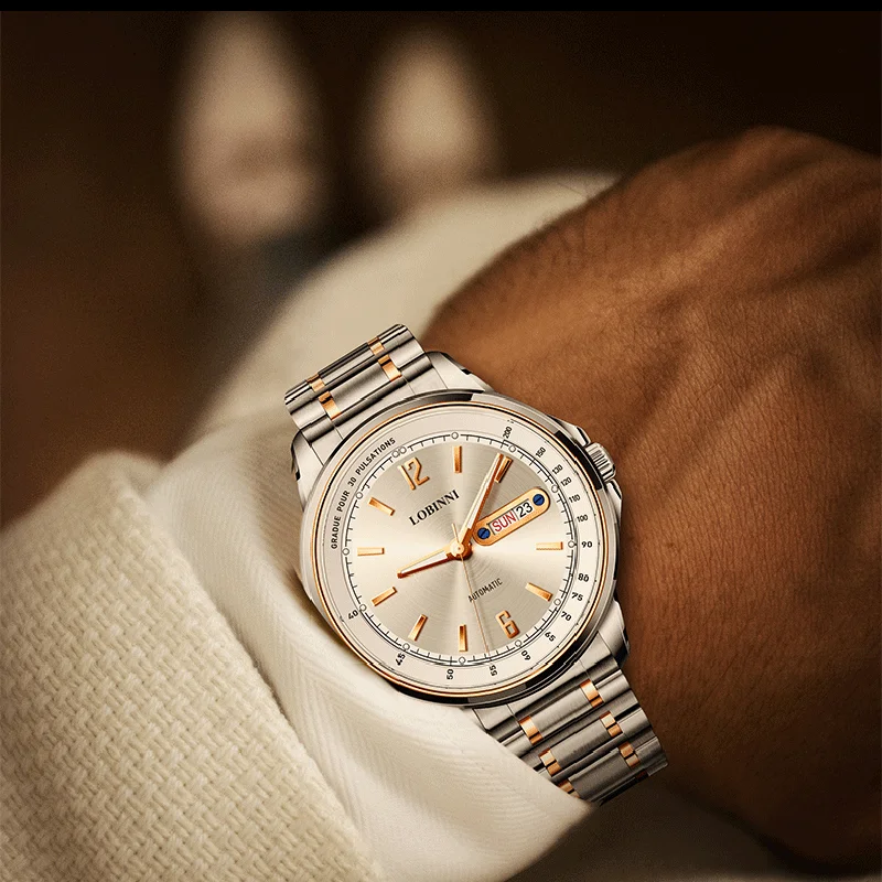 Robinni-男性用高級自動巻き時計,ステンレススチール,シルバー,機械式,発光,日付,ビジネス,スポーツ,時計