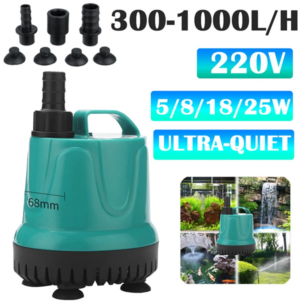 5W 8W 18W 25W Aquarium Water pump Fish Tank Pond Submersible Bottom Suction Filter Pump for Garden Fountain AC 220V-240V