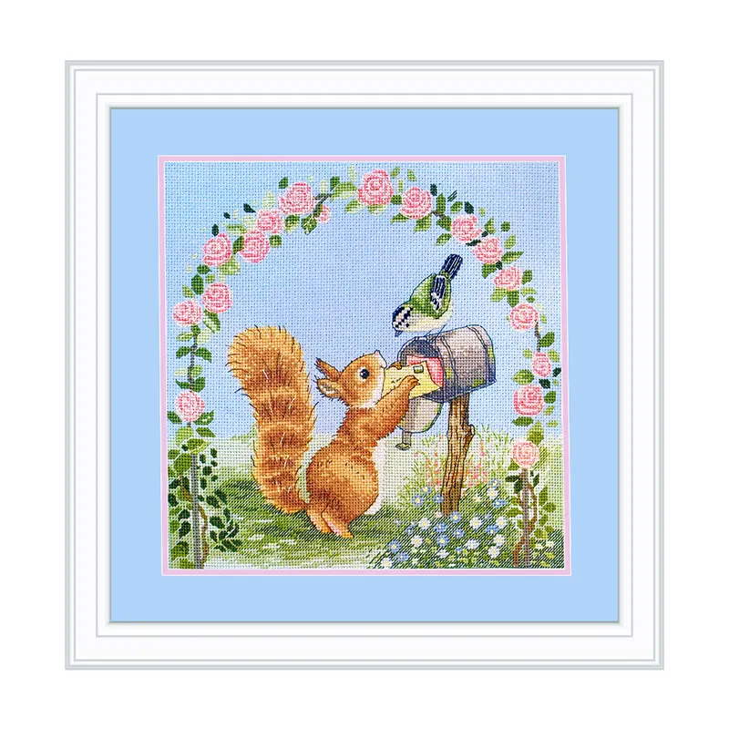 Home Decoration Paintings Cross Stitch Kit A3266 Received Squirrels And Birds Light Blue Embroidered Cloth Hand-Embroidered