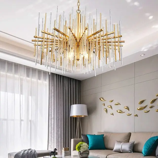 

LED Crystal Chandelier Lights Modern Golden Round Lamp Stainless Steel Chain Chandeliers Lighting For Kitchen Restaurant Lights