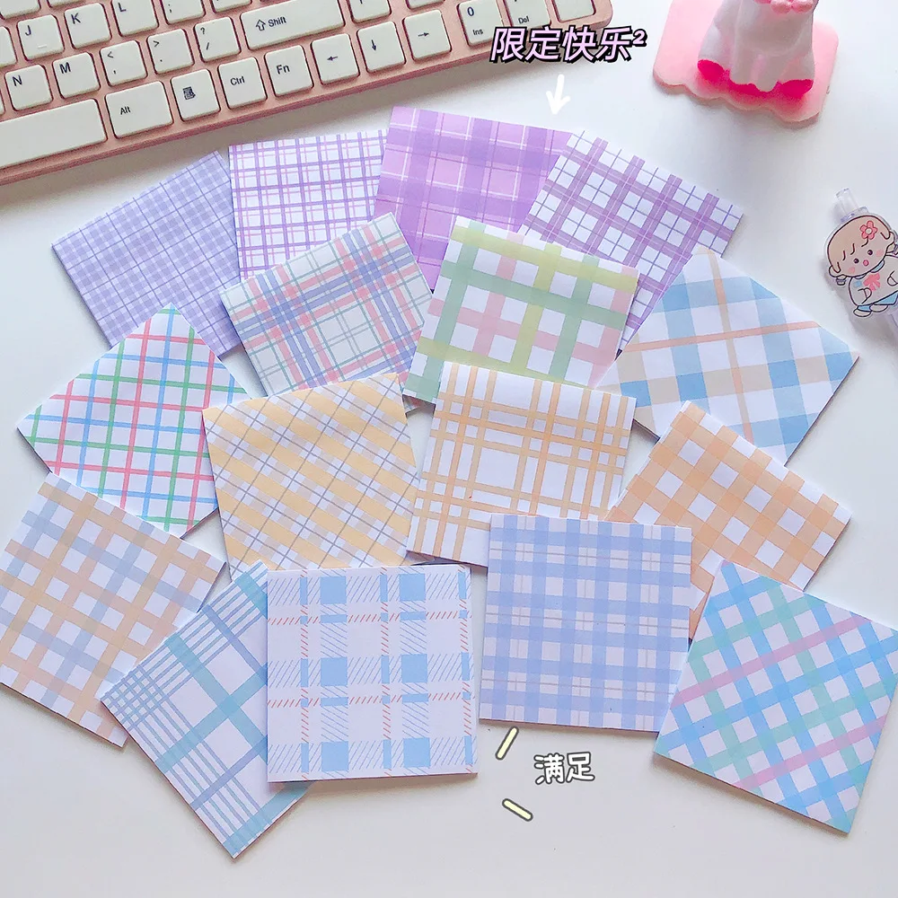 Korea Simple Sticky Notes Cute Girl Notepad Stripe Office Supplies Plaid Message Memo Pads Sticker Notebook Daily Planner Label