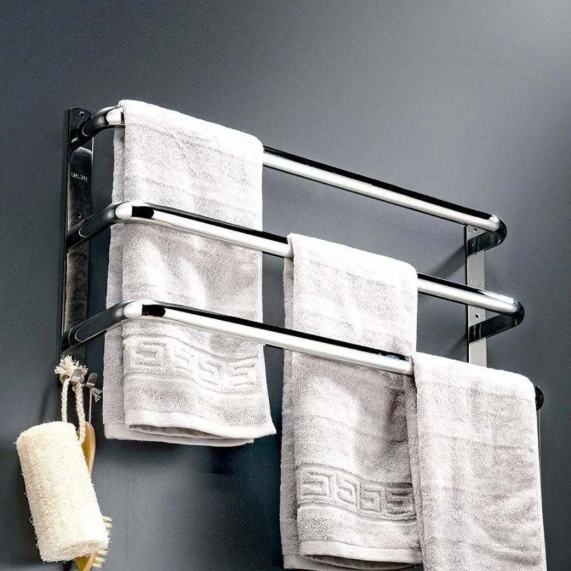 High Quality Bathroom Hardware Towel Rack Stainless Steel Towel Bar Wall Mounted Holder Single Bar Double Bar Three Bar Hanger