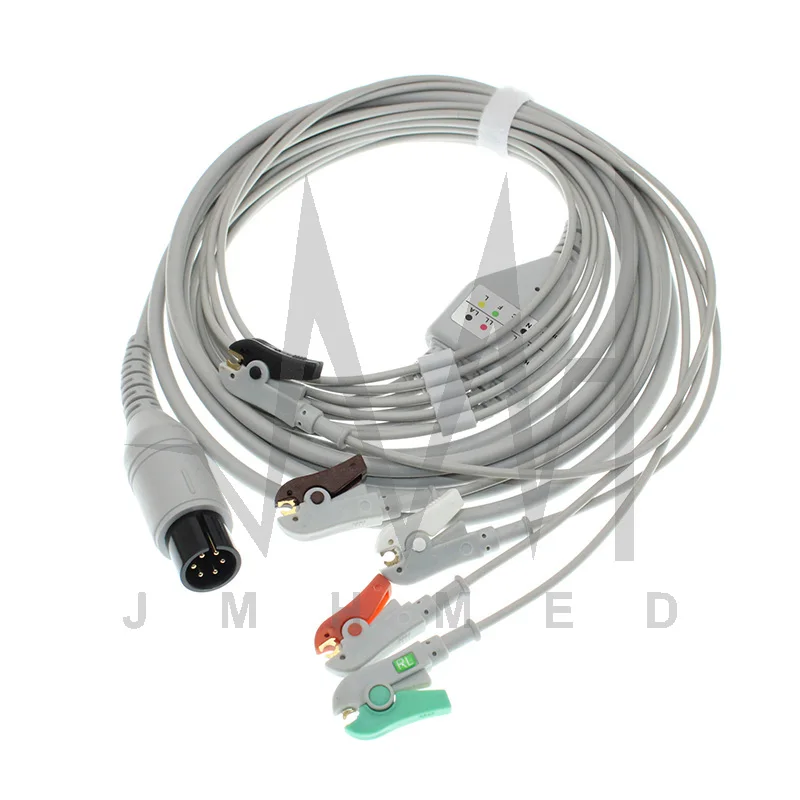 Universal ECG 3/5 Lead Cable Electrode Leadwire AAMI 6Pin Plug Compatible Biolight Contec Goldway Carewell MEK Comen Monitor.