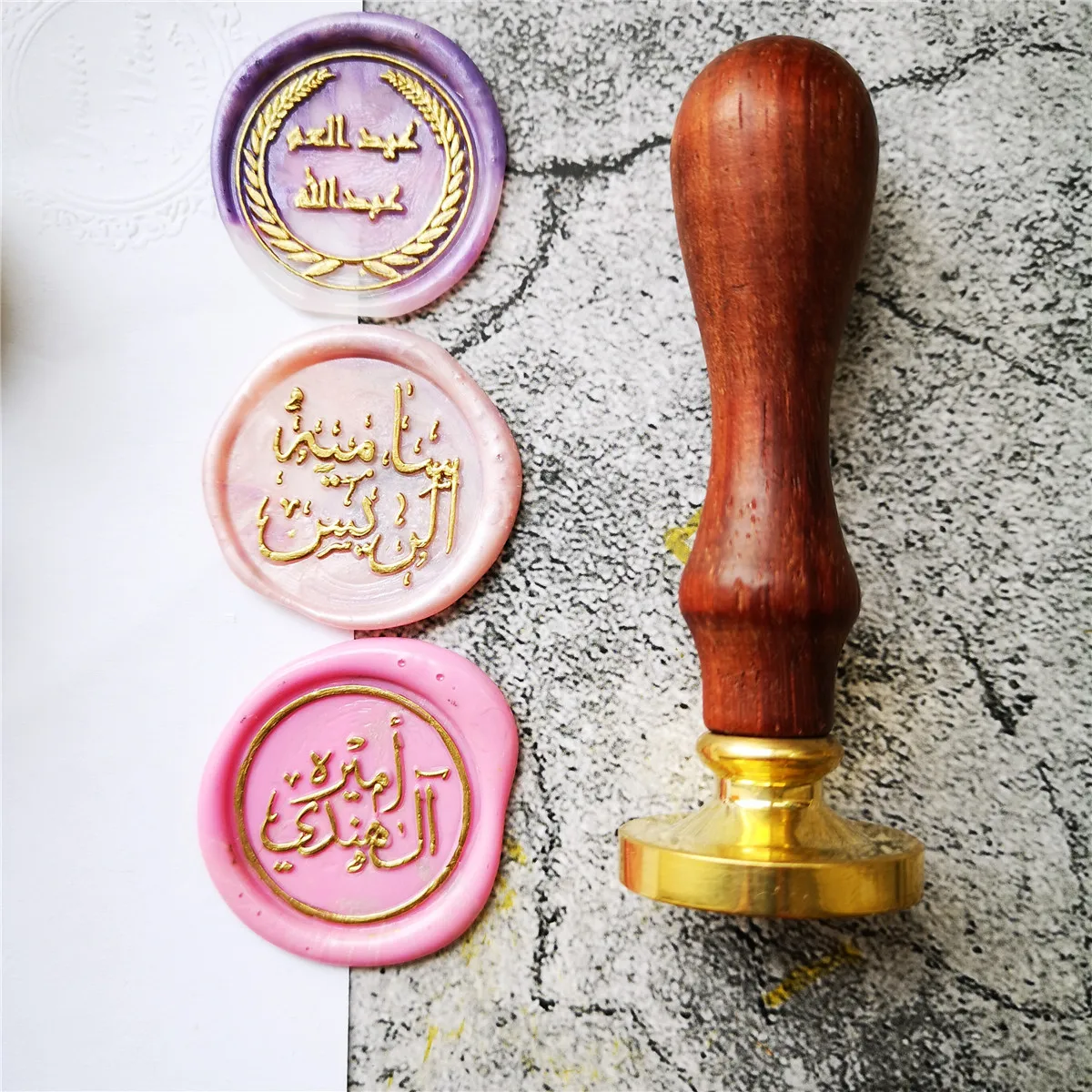 customize logo Personalized image custom arabic name foreign language letterRetro wood seal wax sealing stamp wedding Invitation