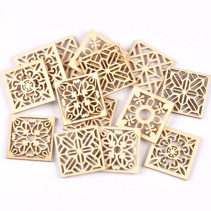 10PCS Mix flower Pattern Wooden Square Arts Crafts DIY Decoration Birthday Wedding Display Decor mt2523