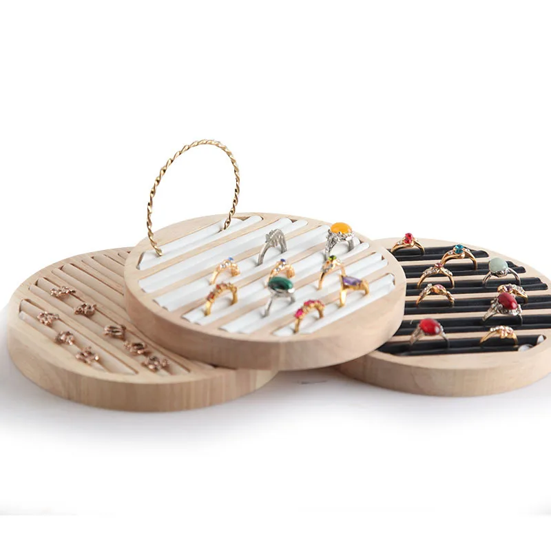 Espositore per anelli in legno grande capacità 6 slot lunghi inserto in pelle unico portaoggetti per gioielli orecchino vetrina organizzatore