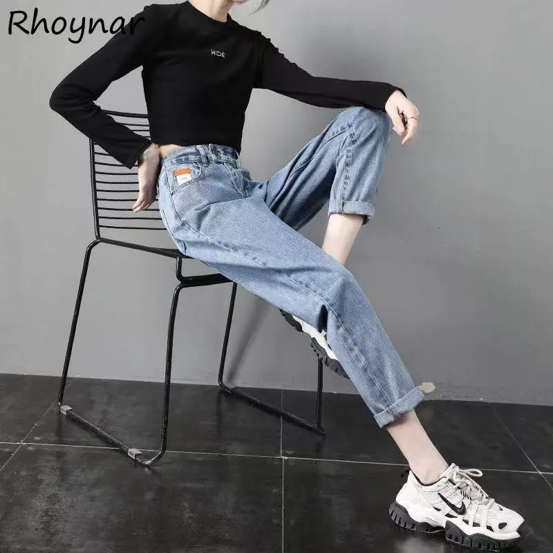 

Harem Jeans Women Leisure Vintage Elegant Fashion Streetwear All-match High Waist Autumn Ankle-length Pockets Lady College New