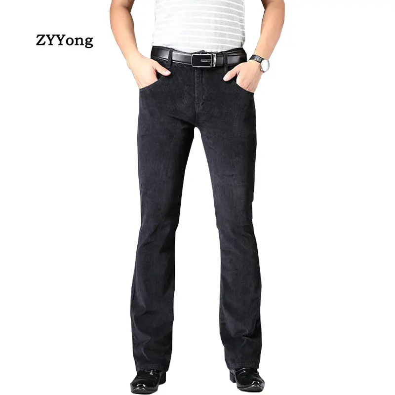 ZYYong Retro Corduroy Men's Trousers Solid Black Winter Autumn Casual High Waist Loose Flared Pants Trousers Men's Size 28-38