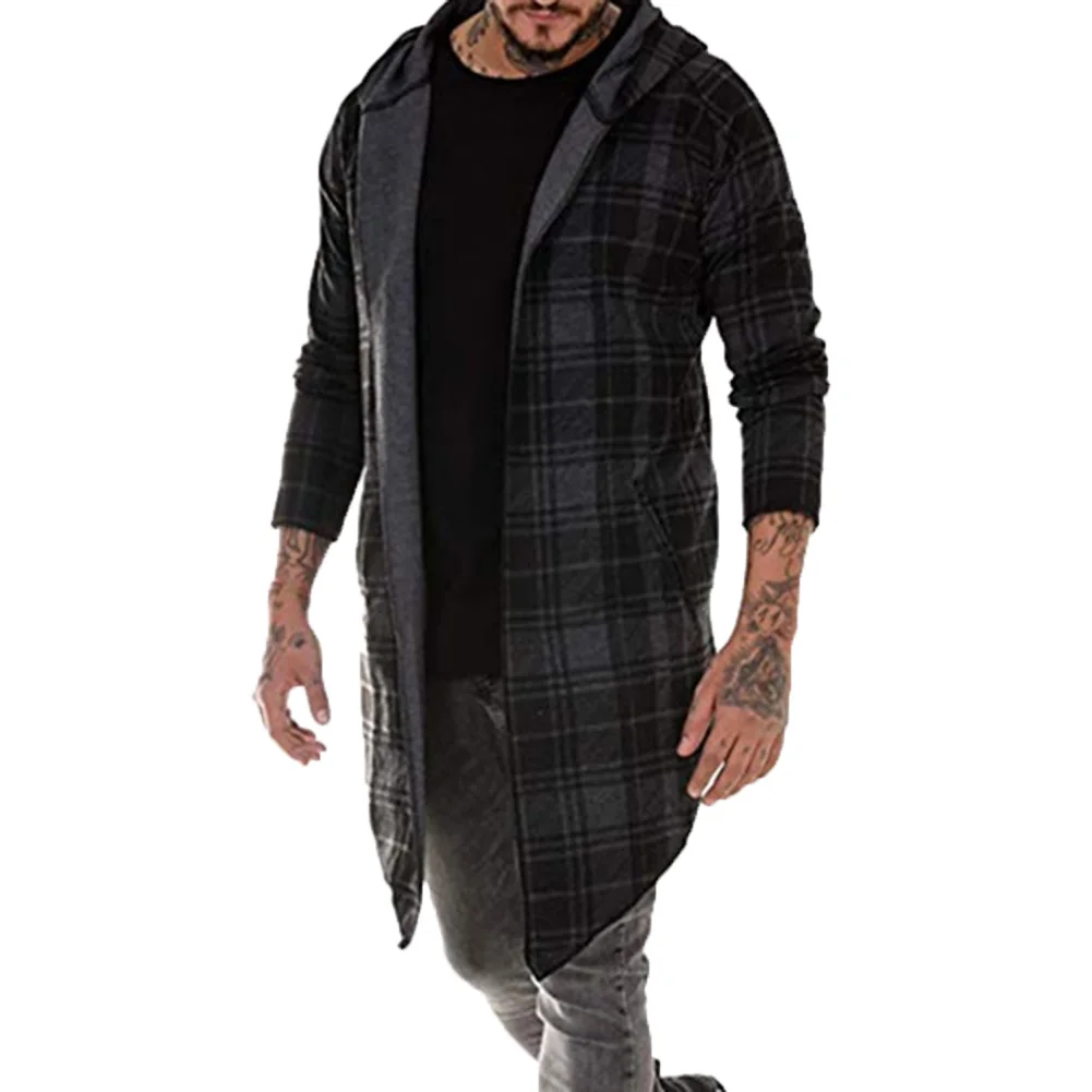 Outono inverno masculino moletom de manga longa xadrez casual outwear sudadera hombre camisa casaco com capuz chapéu camisola cardigan