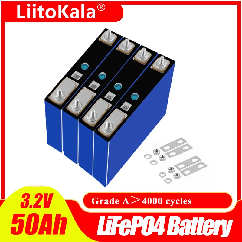 LiitoKala Lifepo4 Battery 3.2V 50Ah Rechargeable Cell 1C-3C High Power Discharge For 12V 50Ah Battery Pack Boat RV EV Power