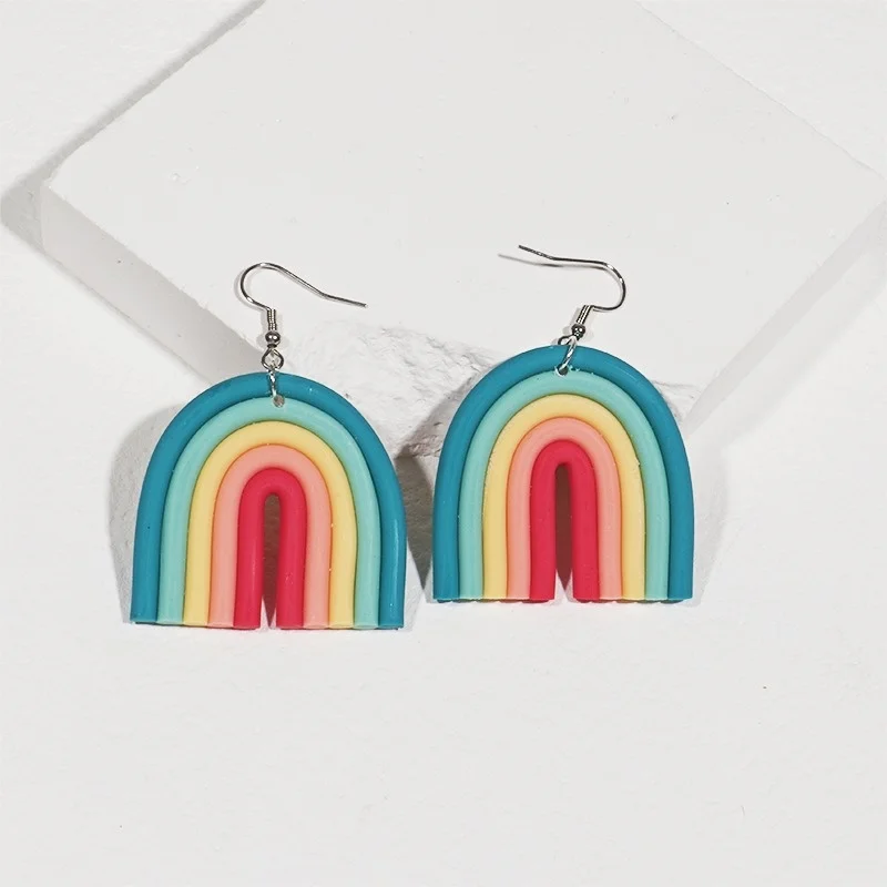 Pendientes de arcoíris para mujer, Color Multicolor a juego, pendientes de ante coreanos, regalo de San Valentín, pendientes de novia