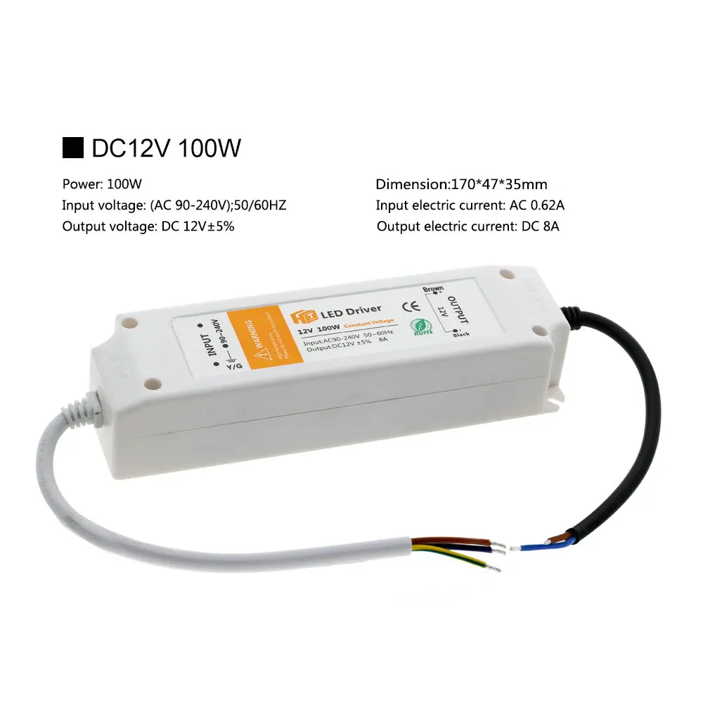 LED Lighting Transformers DC12V 18W 36W 72W 100W High Quality Safe Driver For LED Strip Switching Power Supply.