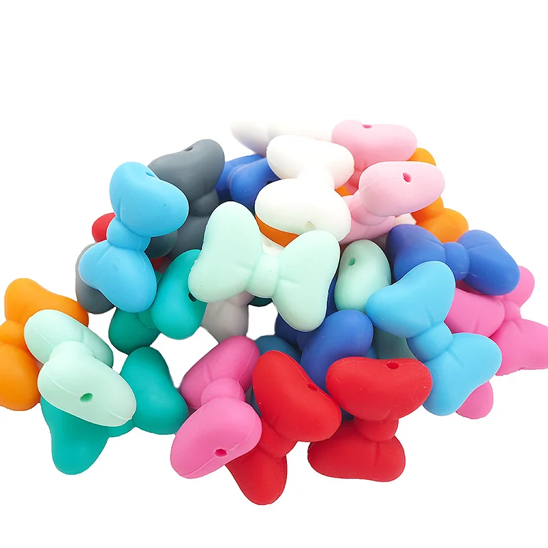 Chenkai 10PCS Bowknot Silicon Beads BPA Free Cute Silicone Pacifier For Infant DIY Baby Chewable Teething Making Jewelry Gift