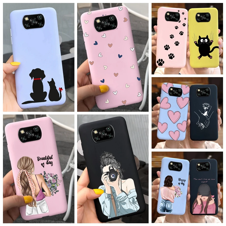 جراب هاتف شاومي بوكو X3 NFC Xiomi Poco X3 Pro جراب PocoX3 ممتص للصدمات زوجين جذاب على شكل قلب جميل حافظة هاتف Poco X 3 PRO 6.67 "Shell