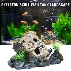 Aquarium Fish Tank Pirate Skull Skeleton Ornament Resin Landscaping Decor