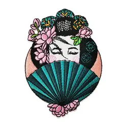 Japanese Geisha Girl Embroidery Iron on Patch for DIY Clothing Accessories Appliqued T-shirt Jackets Jeans Craft Decoration