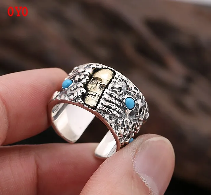 

2021 new 925 sterling silver skull head new punk men's ring retro Thai silver fashion men's ring