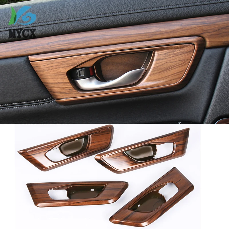 

4Pcs/Set ABS Peach Wood Grain Inner Door Bowl Frame Cover Trim Sticker Car Accessories Fit For Honda CRV CR-V 2017 2018 2019