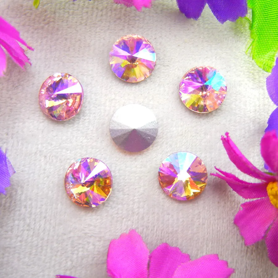 AB Farben 6mm 8mm 10mm 12mm 14mm 16mm 18mm Rivoli Runde Glas-Kristall Aufklebe-Strassperlen Zubehör DIY Verzierung – Detail 12