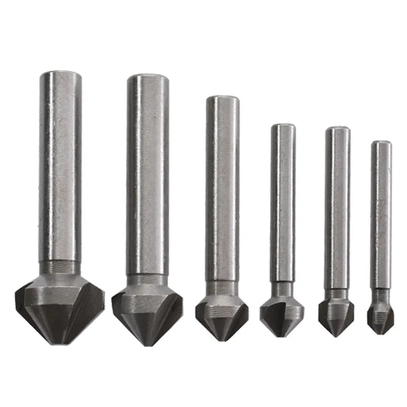 6PCS/lot 3 Flute Countersink 90 degree Drill Bit  Chamfering Device 6.3-20.5mm Roumd Shank Chamfer Cutter Woodworking Tool Sets