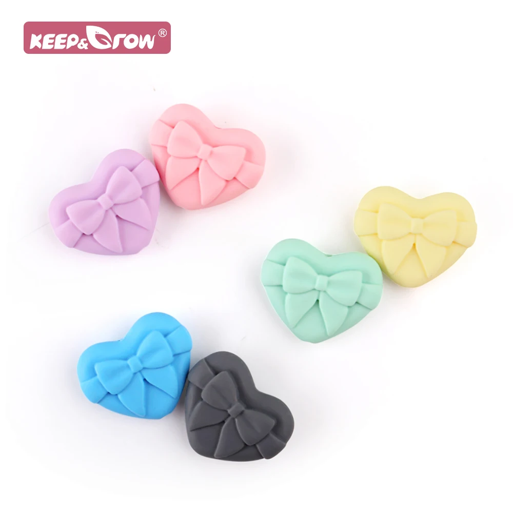 Bowknot Heart Baby Pacifier Beads Silicone BPA Free DIY Baby Teether Chain Wholesale Food Grade Rodent Teething Nurs Pearl Bead