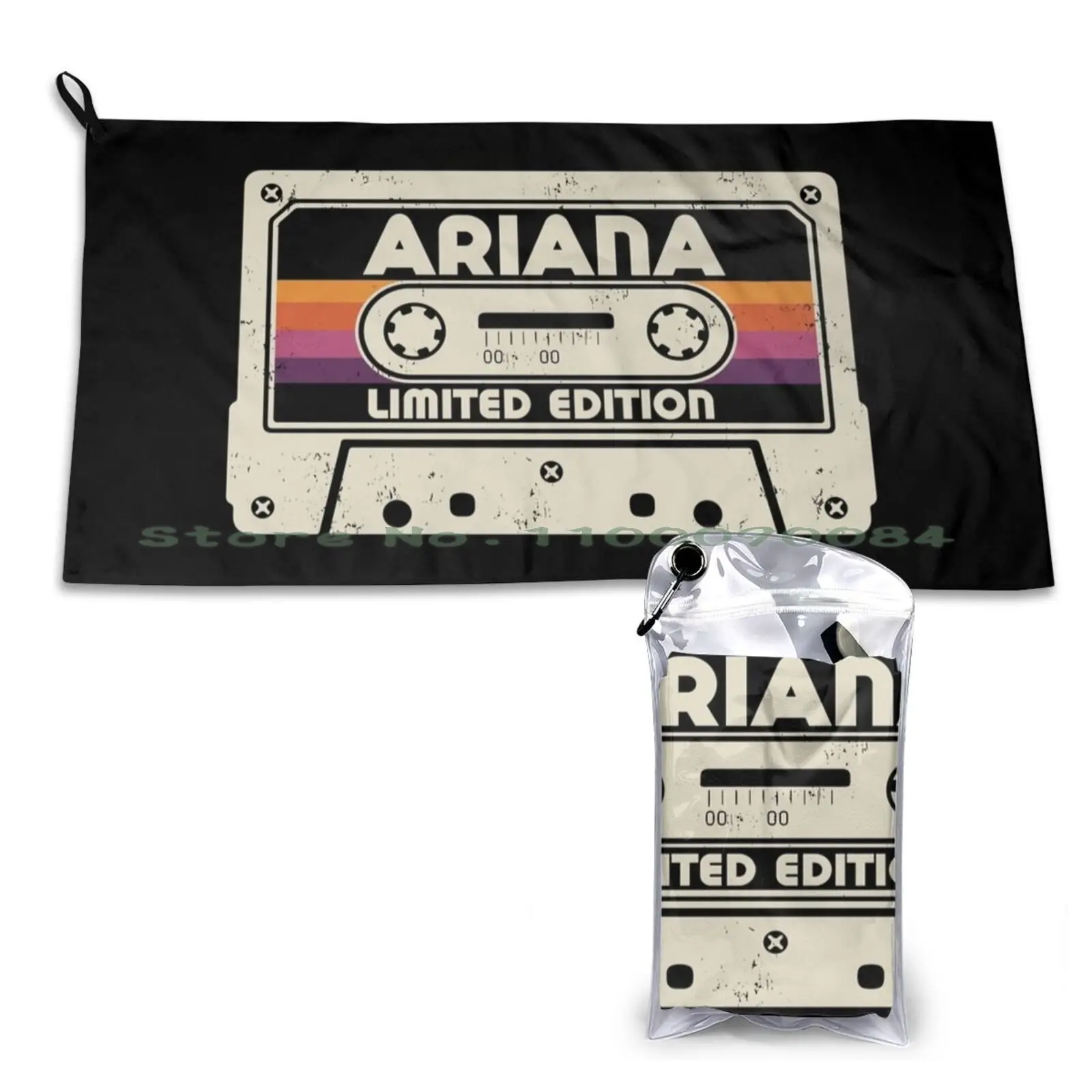 Ariana Name Limited Edition Quick Dry Towel Gym Sports Bath Portable Ink Traditional Flowers Pattern Retro Inspired