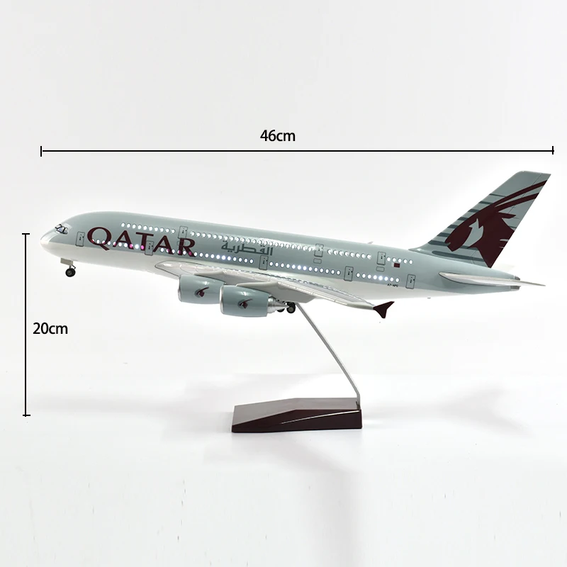 JASON TUTU 46cm Airplane Model Aircraft Qatar Airbus A380 1/160 Scale Diecast Resin Light and Wheel Plane Gift Collection