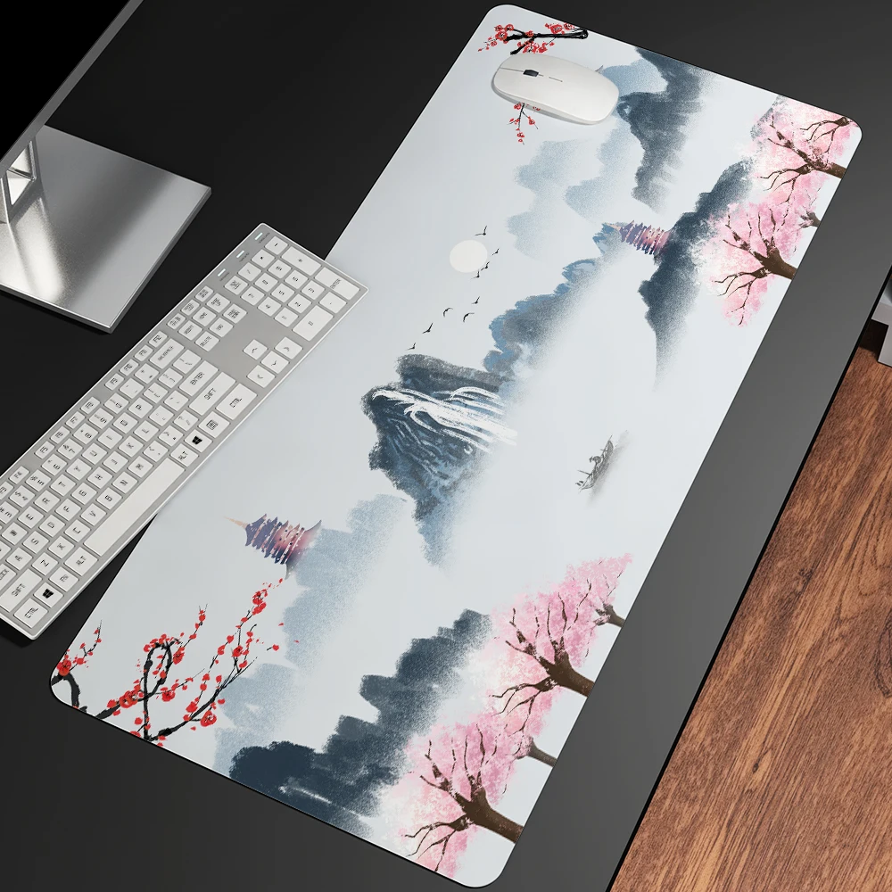 Tapis de souris de jeu grand XXL Lotus étang printemps imprimé Anime souris tapis avec doux caoutchouc naturel bord verrouillé pour les joueurs tapis de bureau