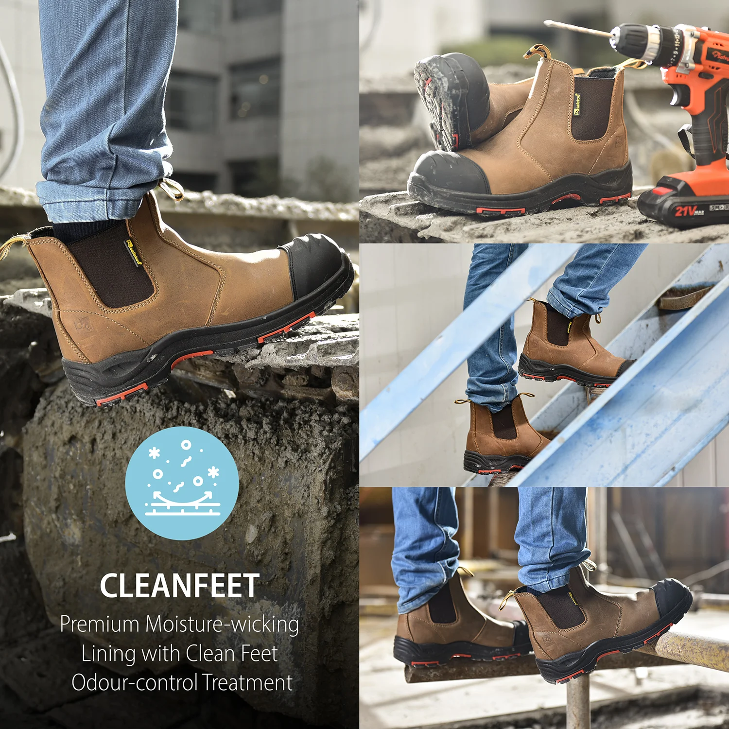 Safetoe Wide Fit Work Boots For Men & Women, Chelsea Safety Shoes with S3 Composite Toe