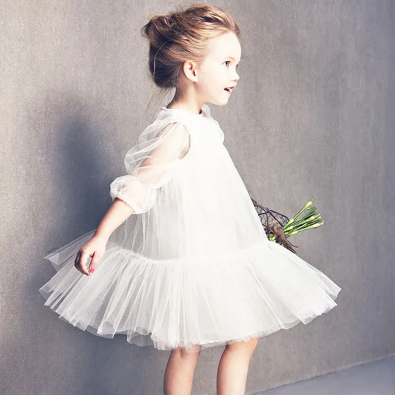 Flower Girl Lace White Dresses for Children Princess Wedding Dress Kids Pink Tulle Gowns Girls Boutique Party Wear Elegant Frock