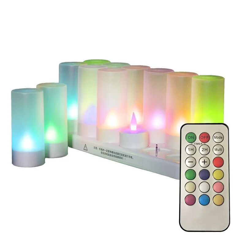 

Set of 12 Remote Controlled Rechargeable Tea Light LED Candle Flameless color Changing candles lamp18keys 1H/2H Timer-Multicolor